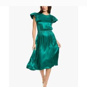 NEW NWT Nation Los Angeles Ruby Midi Dress Flutter Sleeve Emerald Sz M $230